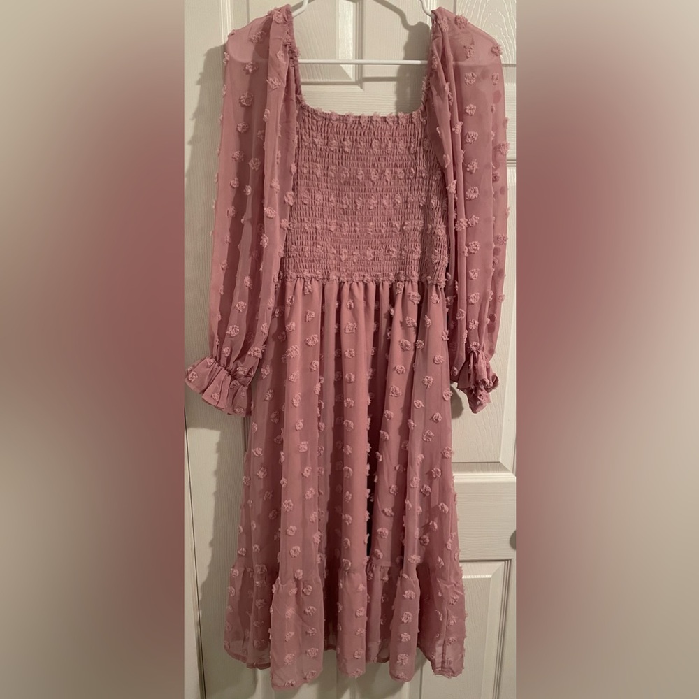 Pink midi dress with Swiss dots